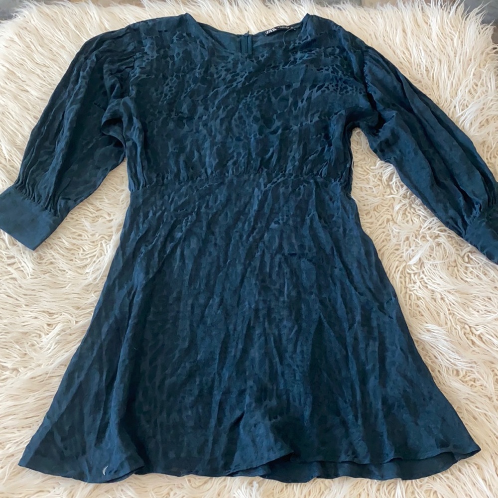 ZARA Blue Leopard Print Flutter Skirt Dress